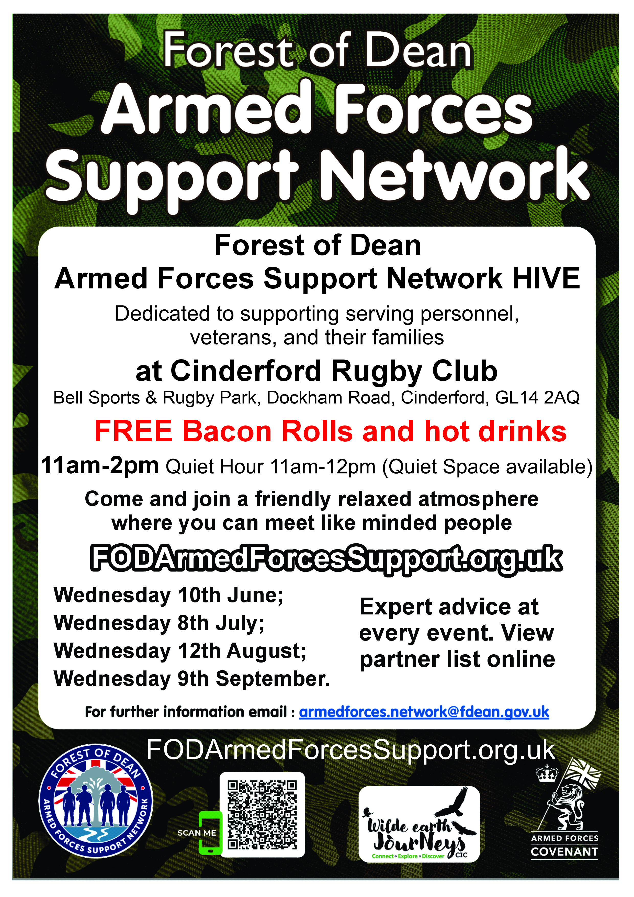 Armed Forces Support Network @ Cinderford Rugby Club. Weds 10th June, 8th July, 12th August, 9th September 11am-2pm